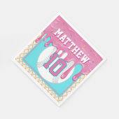 Pink & Turquoise Baseball Drip Birthday Party Serviette (Ecke)