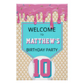 Pink Turquoise Baseball Drip Birthday Welcome Sign Poster (Vorderseite)