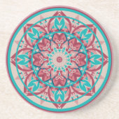 Pink & Turquoise Boho Mandala Getränkeuntersetzer (Vorne)