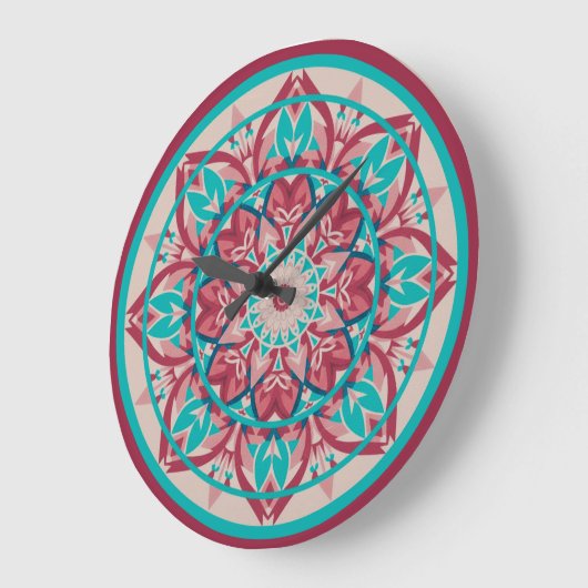 Pink & Turquoise Boho Mandala  Large Clock Große Wanduhr (Winkel)