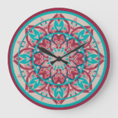 Pink & Turquoise Boho Mandala  Large Clock Große Wanduhr (Vorderseite)