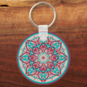 Pink & Turquoise Boho Mandala Schlüsselanhänger (Vorderseite)
