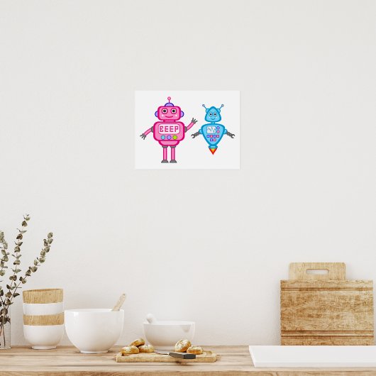 Pink & Turquoise Roboter Wall Art Poster (Küche)