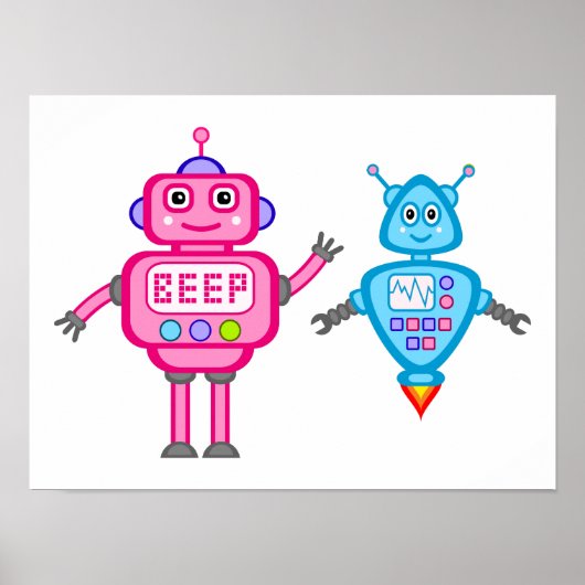 Pink & Turquoise Roboter Wall Art Poster (Vorne)