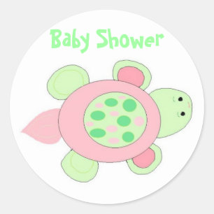 Pink Turtle Baby Shower Runder Aufkleber