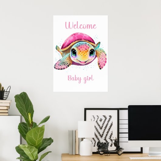 PINK TURTLE WICOME BABY MIRL POSTER (Heimbüro)