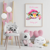 PINK TURTLE WICOME BABY MIRL POSTER