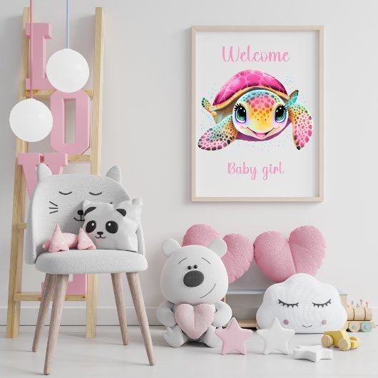 PINK TURTLE WICOME BABY MIRL POSTER