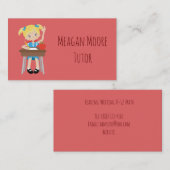 Pink Tutoring Kleines Mädchen am Schreibtisch Visitenkarte (Vorne/Hinten)