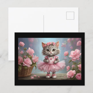 Pink Tutu Ballerina Kitten Postkarte