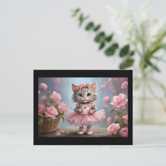 Pink Tutu Ballerina Kitten Postkarte (Stehend Vorderseite)