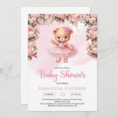 Pink tutu ballerina Mädchen Teddy Bärenblüte Rose Einladung (Vorne/Hinten)