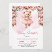 Pink tutu ballerina Mädchen Teddy Bärenblüte Rose Einladung (Vorne/Hinten)