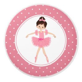 Pink Tutu Ballerina Polka Dot Keramikknauf