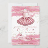 Pink Tutu Gold Glitzer Kinderdusche Einladung (Vorderseite)