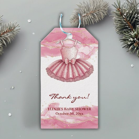 Pink Tutu Gold Glitzer Kinderdusche Geschenkanhänger