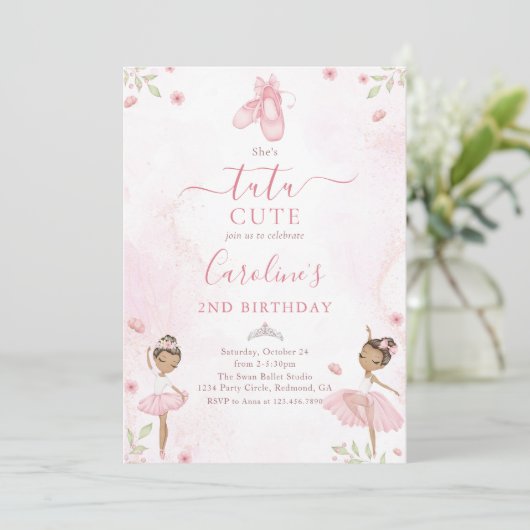 Pink Tutu Niedlich Ballet Dancer Ballerina Geburts Einladung (Stehend Vorderseite)