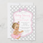Pink Tutu Pearl Blonde Girl Babydusche Einladung (Vorderseite)