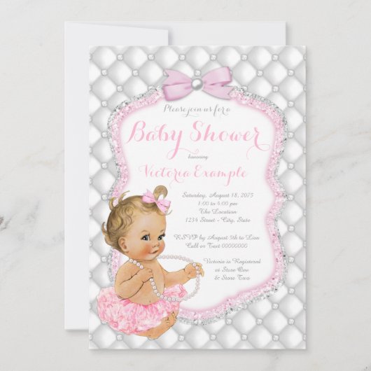 Pink Tutu Pearl Blonde Girl Babydusche Einladung (Vorderseite)