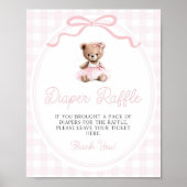 Pink Tutu Teddy Bear Baby Shower Diaper Raffle Poster (Vorne)