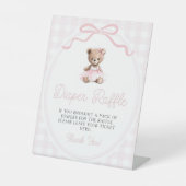 Pink Tutu Teddy Bear Baby Shower Diaper Raffle Sockelschild (Vorderseite)