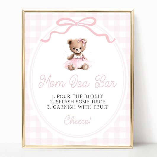 Pink Tutu Teddy Bear Baby Shower Mimosa Bar Poster