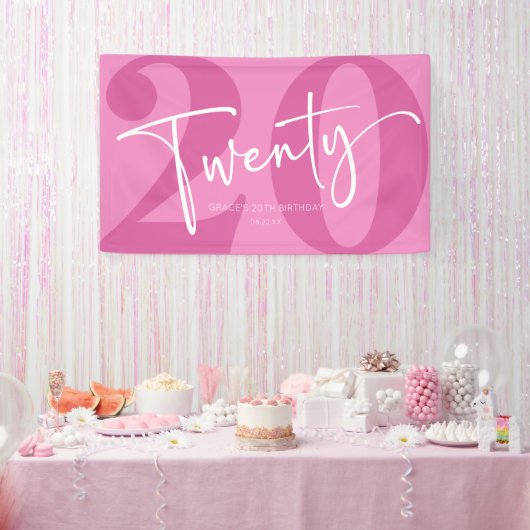 Pink Twenty 20th Twentieth Birthday Party Banner (Party)
