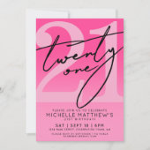 Pink Twenty One 21. Geburtstagsfeier Einladung (Vorderseite)
