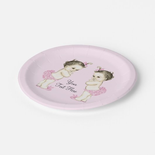 Pink Twin Baby Girl Pappteller (Schrägansicht)
