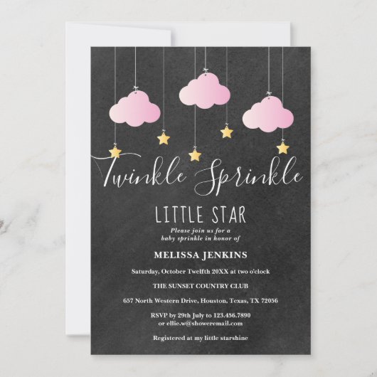 Pink Twinkle Sprinkle Baby Sprinkle Chalkboard Einladung (Vorderseite)