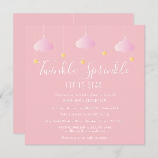 Pink Twinkle Sprinkle Little Star Baby Dusche Einladung (Vorne/Hinten)