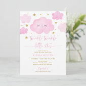 Pink Twinkle Star Cloud Baby Sprinkle Einladung (Stehend Vorderseite)