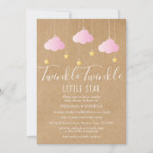 Pink Twinkle Twinkle Baby Dusche Rustikale Kraft Einladung (Vorderseite)