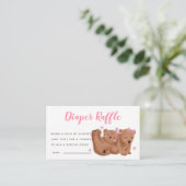 Pink Twins Bear Baby Dusche Windeln Raffel Ticket Begleitkarte (Stehend Vorderseite)