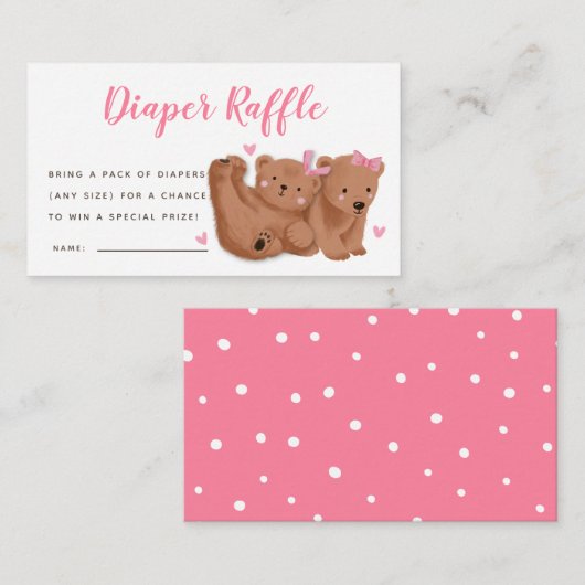 Pink Twins Bear Baby Dusche Windeln Raffel Ticket Begleitkarte (Vorne/Hinten)