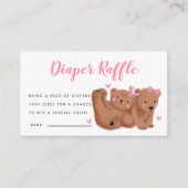 Pink Twins Bear Baby Dusche Windeln Raffel Ticket Begleitkarte (Vorderseite)