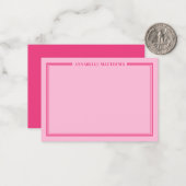 Pink Two Border Minimalist Name Monogram Mitteilungskarte (Vorderseite/Rückseite Beispiel)