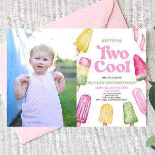 Pink Two Cool Popsiview 2. Geburtstag Party Einladung