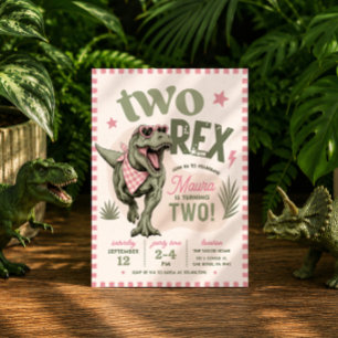 Pink Two Rex 2. Geburtstagseinladung Einladung