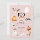 Pink Two Spooky Girl Halloween Einladung (Vorderseite)