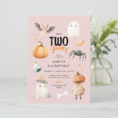 Pink Two Spooky Girl Halloween Einladung (Stehend Vorderseite)