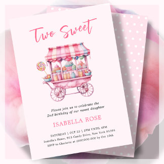 Pink Two Sweet Candy 2. Geburtstag Einladung