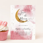 Pink Two The Moon Girl 2. Geburtstag Party Einladung<br><div class="desc">Die Party Einladung zum 2. Geburtstag eines Dreammädchens mit der Aquarellkunst des rosa Himmels mit den Imitaten Goldmond und Sternen. Im Text steht "Zwei der Mond".</div>