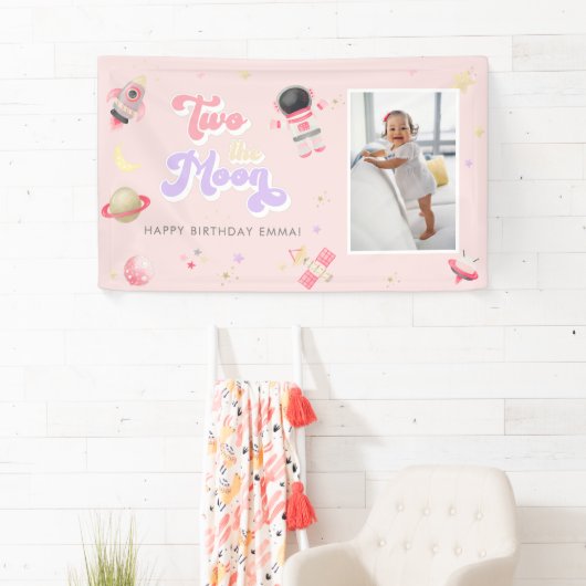 Pink Two the Moon Space Birthday Banner (Insitu)