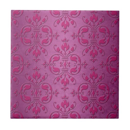 Pink Two Tone Damask Muster Fliese (Vorderseite)