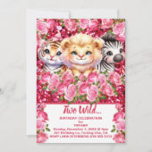 Pink Two Wild 2 Years Old Girl's Birthday Party Einladung (Vorderseite)