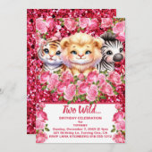 Pink Two Wild 2 Years Old Girl's Birthday Party Einladung (Vorne/Hinten)