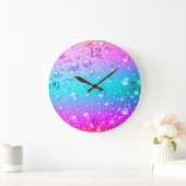 Pink-u. Aqua-blaue Steigungs-Wasser-Tröpfchen Große Wanduhr (Zuhause)