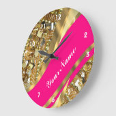 Pink u. Gold bling sind Große Wanduhr (Winkel)