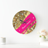Pink u. Gold bling sind Große Wanduhr (Zuhause)